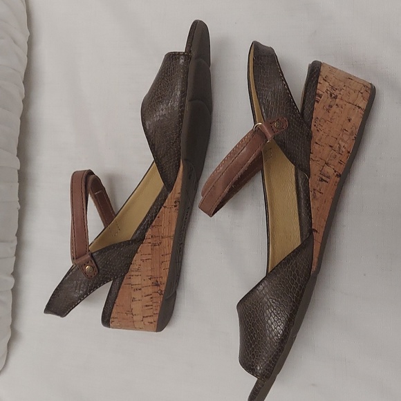 BUSSOLA Cork Wedge Sandals Leather Snakeskin Embossed - Picture 5 of 10